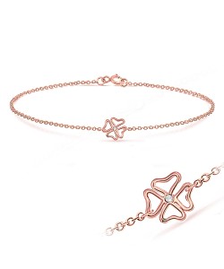 Clover Leaf Rose Gold Plated Silver Anklet ANK-109-RO-GP